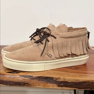 Men's Beige Suede Fringe Sneakers